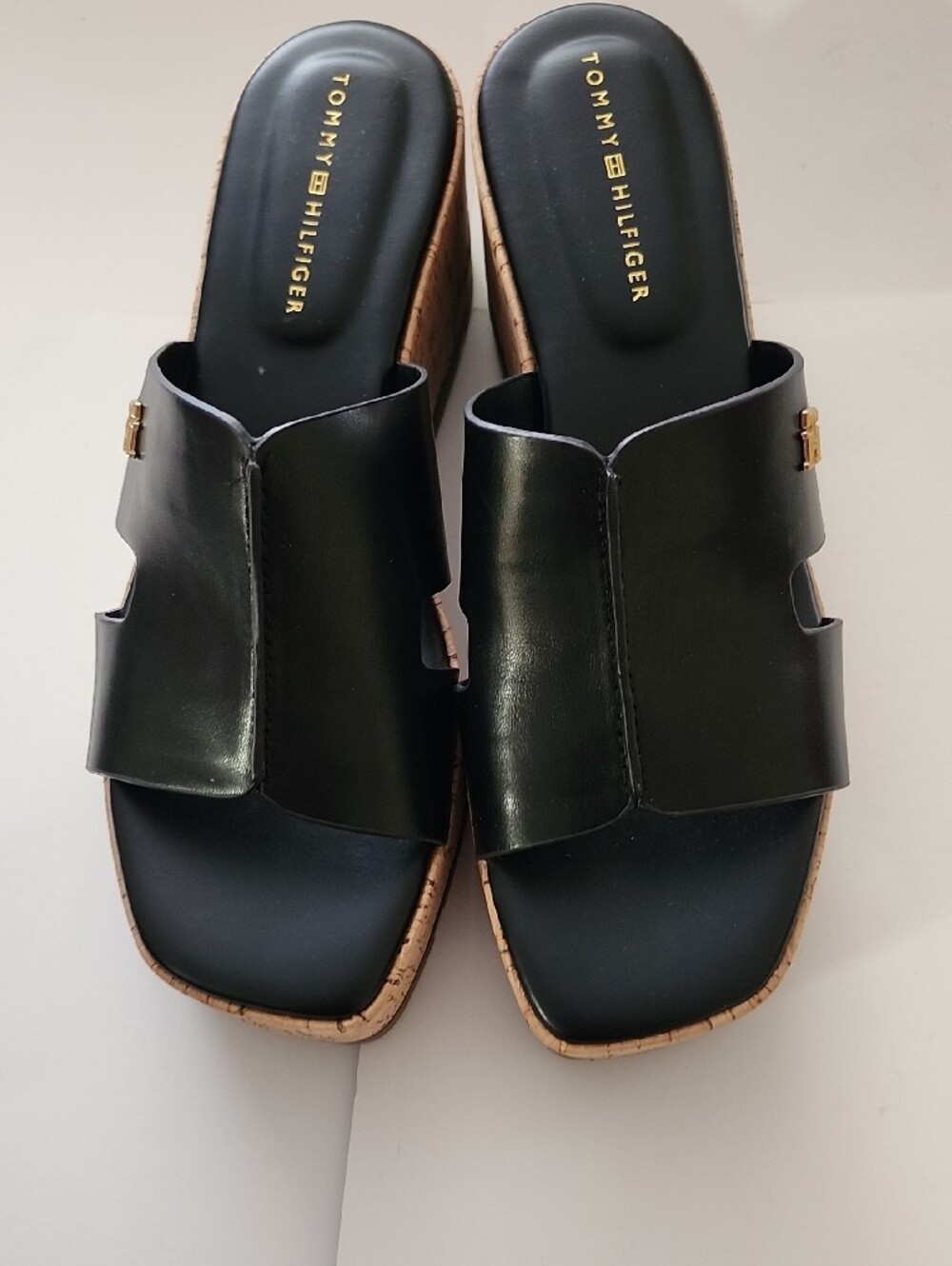 Tommy Hilfiger Black Slide Mule with Gold Logo Accent